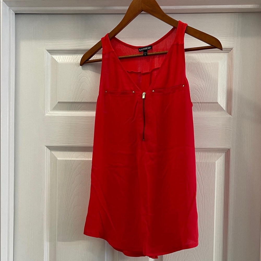 Express Vibrant Red Zip-Front Tank Top Small